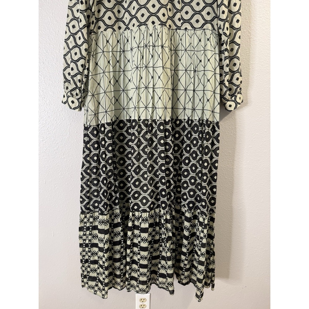 0039 Italy Milly Long Dress 100% Cotton Tiered Mixed Print Maxi Lagenlook Medium - Picture 4 of 14